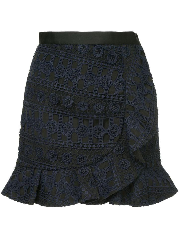 Self-portrait Asymmetric Lace Skirt - Black