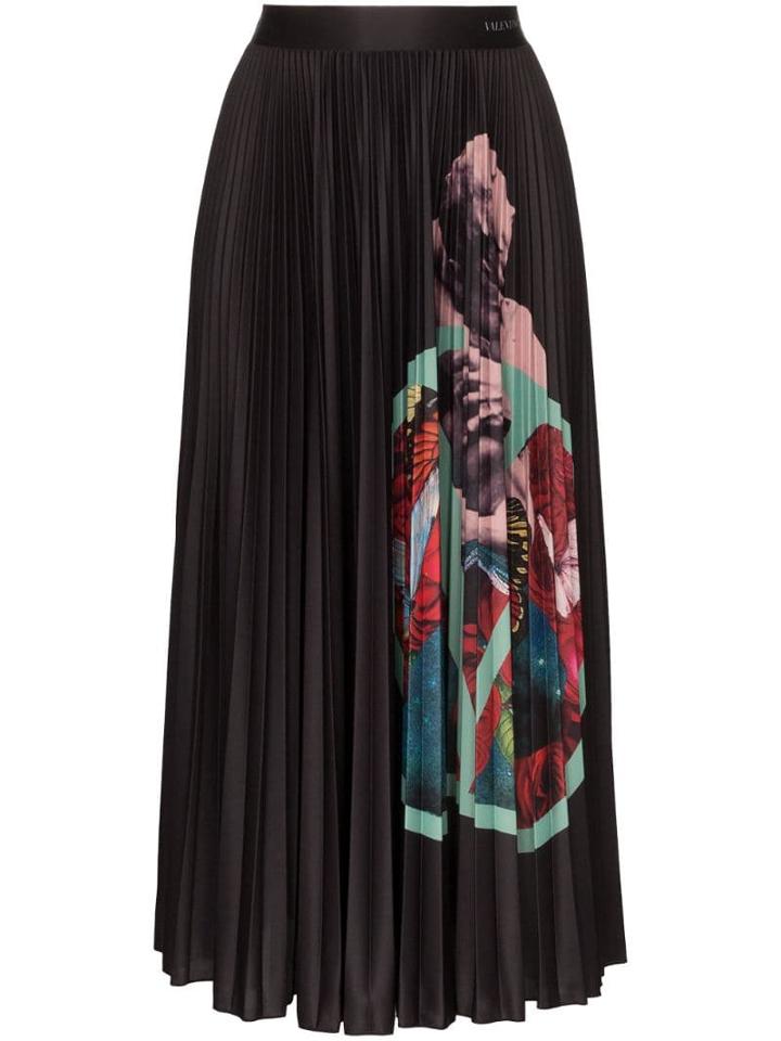 Valentino Lover Print Pleated Midi Skirt - Black