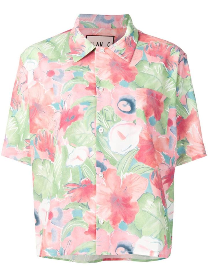 Plan C Watercolour Floral Print Polo Top - Pink