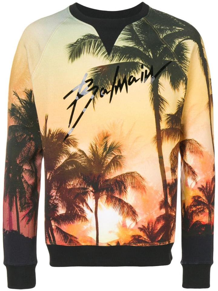 Balmain Palm Tree Print Sweatshirt - Yellow