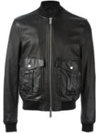 Dsquared2 Leather Bomber Jacket, Men's, Size: 48, Black, Cotton/lamb Skin/acrylic/wool