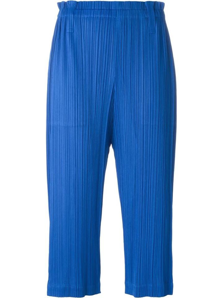 Pleats Please By Issey Miyake Cropped Pleated Trousers, Women's, Size: 4, Blue, Polyester