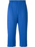 Pleats Please By Issey Miyake Cropped Pleated Trousers, Women's, Size: 4, Blue, Polyester