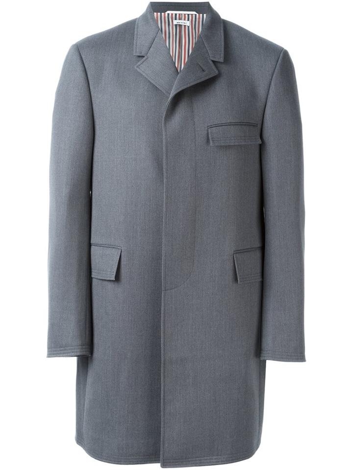 Thom Browne Single Breasted Coat, Men's, Size: 1, Grey, Cupro/wool