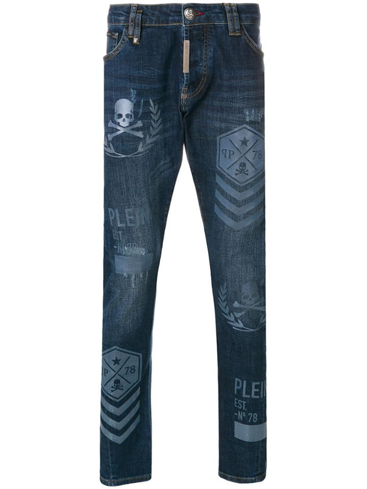 Philipp Plein Skull Print Slim-fit Jeans - Blue