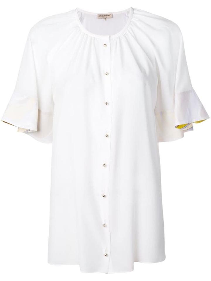 Emilio Pucci Contrast Cuff Gathered Top - White
