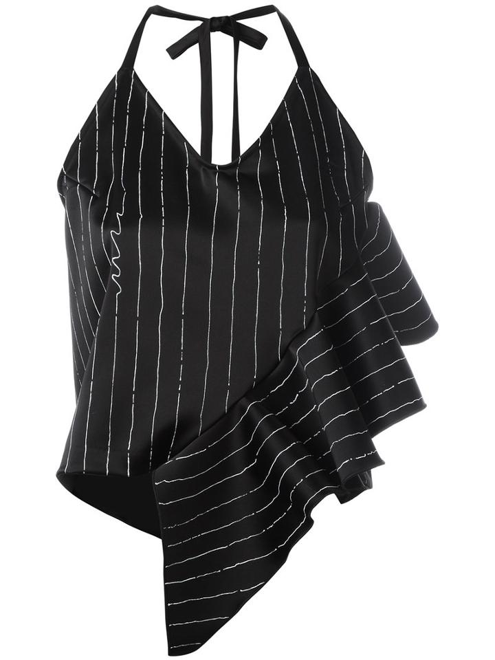 Ssheena Striped Ruffle Trim Top, Women's, Size: Xs, Black, Viscose