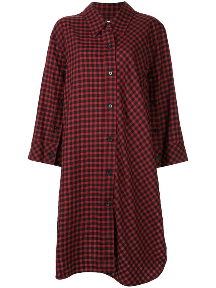 Portspure Checked Shirt Midi Dress - Red