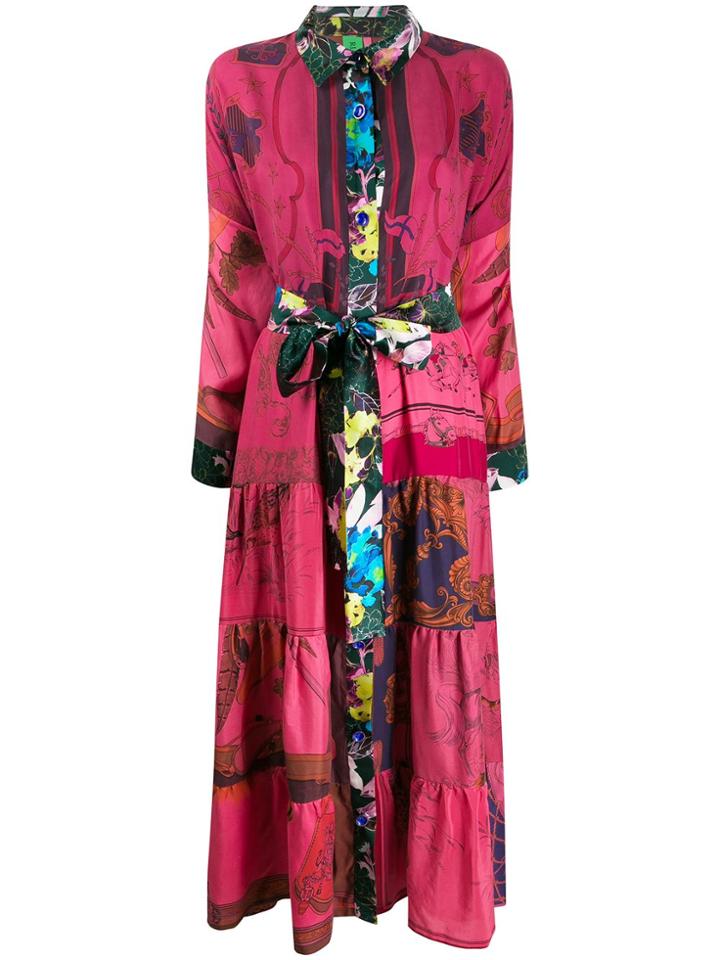 Rianna + Nina Vintage Silk Patchwork Shirt Dress - Pink