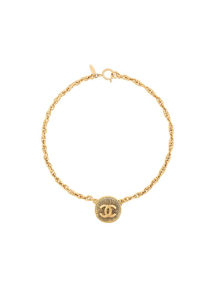 Chanel Vintage Round Line Cc Necklace - Metallic