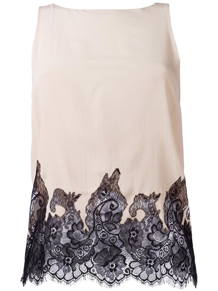 Alice+olivia Lace Detail Blouse, Women's, Size: Xs, Nude/neutrals, Silk/nylon