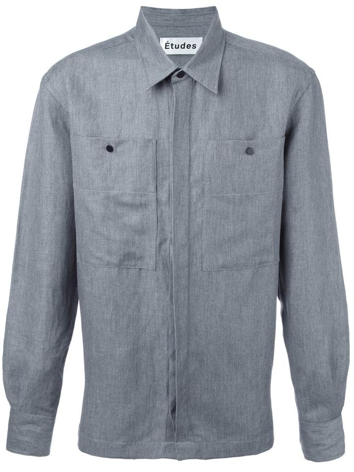 Études 'record' Shirt, Men's, Size: 46, Grey, Cotton/linen/flax/wool