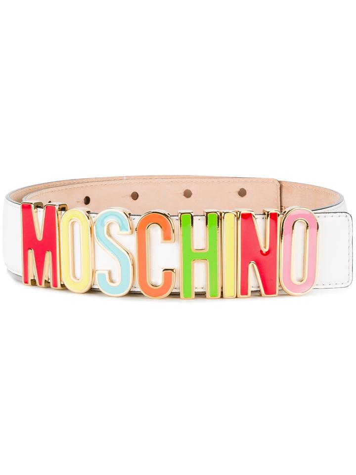 Moschino Logo Belt, Women's, Size: 85, White, Leather/metal