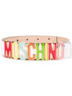 Moschino Logo Belt, Women's, Size: 85, White, Leather/metal