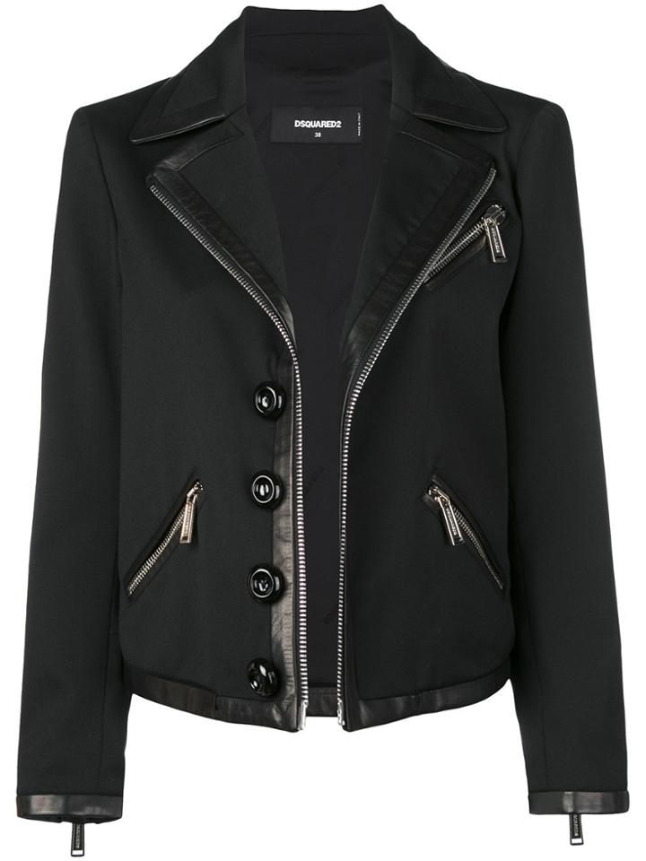 Dsquared2 Biker Jacket With Leather Trim - Black