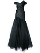 Monique Lhuillier Tulle Detail Off-shoulder Dress - Black