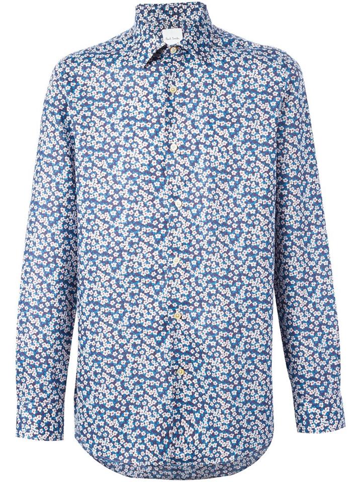 Paul Smith Floral Print Shirt, Men's, Size: 15 1/2, Blue, Cotton