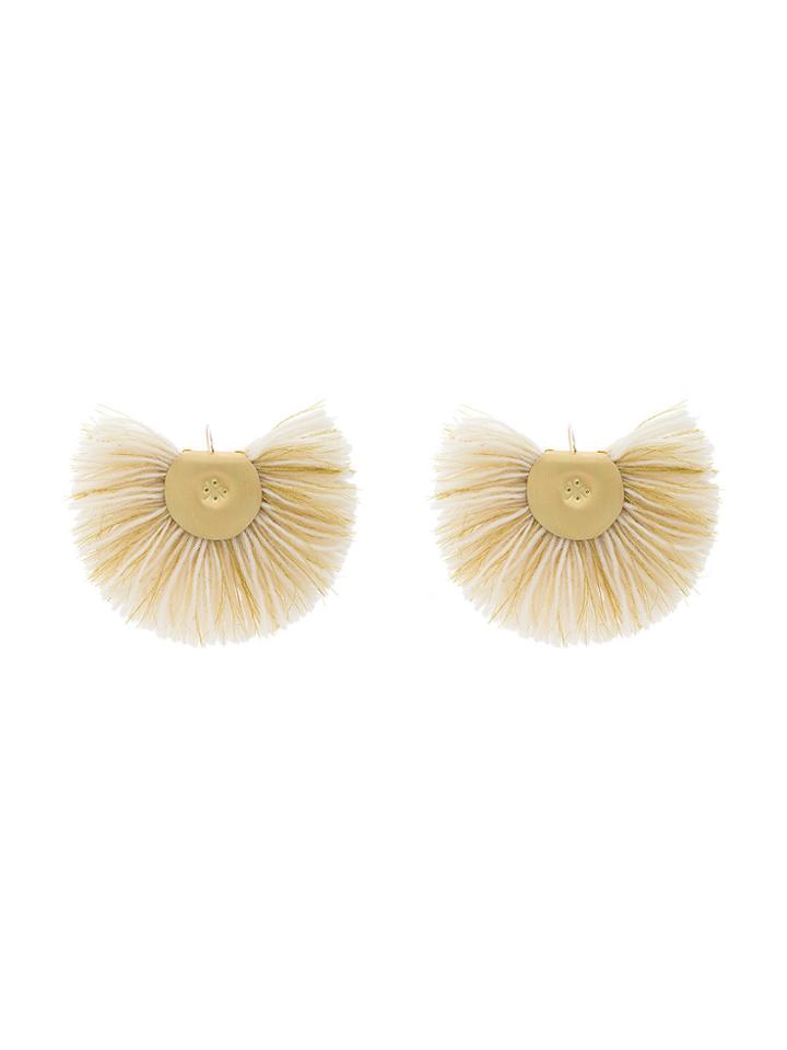 Katerina Makriyianni Fan Earrings With Brass Middle - White