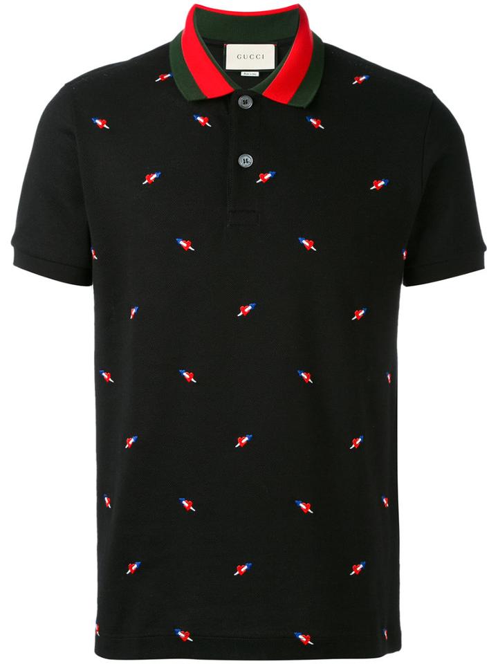 Gucci - Heart Dagger Embroidered Polo Shirt - Men - Cotton/elastodiene - Xl, Blue, Cotton/elastodiene