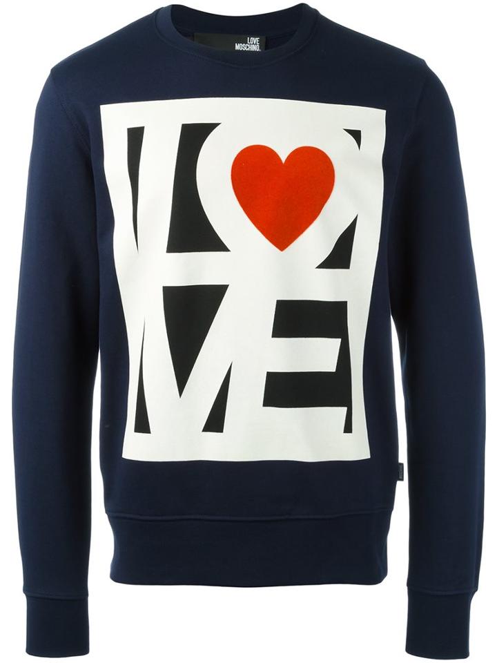 Love Moschino Logo Print Sweatshirt, Men's, Size: Small, Blue, Cotton