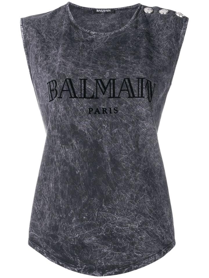 Balmain Logo Print Tank Top - Grey
