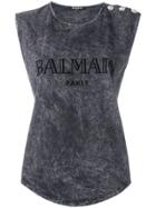 Balmain Logo Print Tank Top - Grey