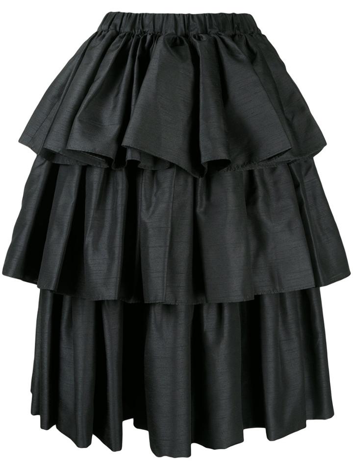 Siiilon Ruffled Midi Skirt - Black