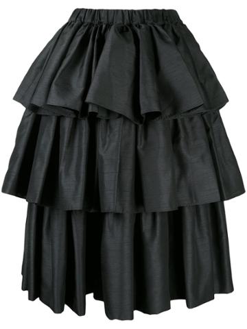 Siiilon Ruffled Midi Skirt - Black