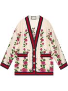 Gucci Rose Garden Print Silk Cardigan - Pink