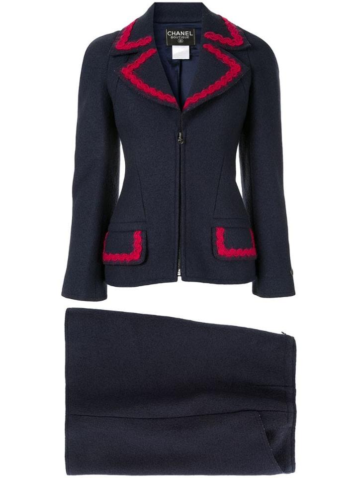 Chanel Pre-owned Cc Logos Button Setup Suit Jacket Skirt - Blue
