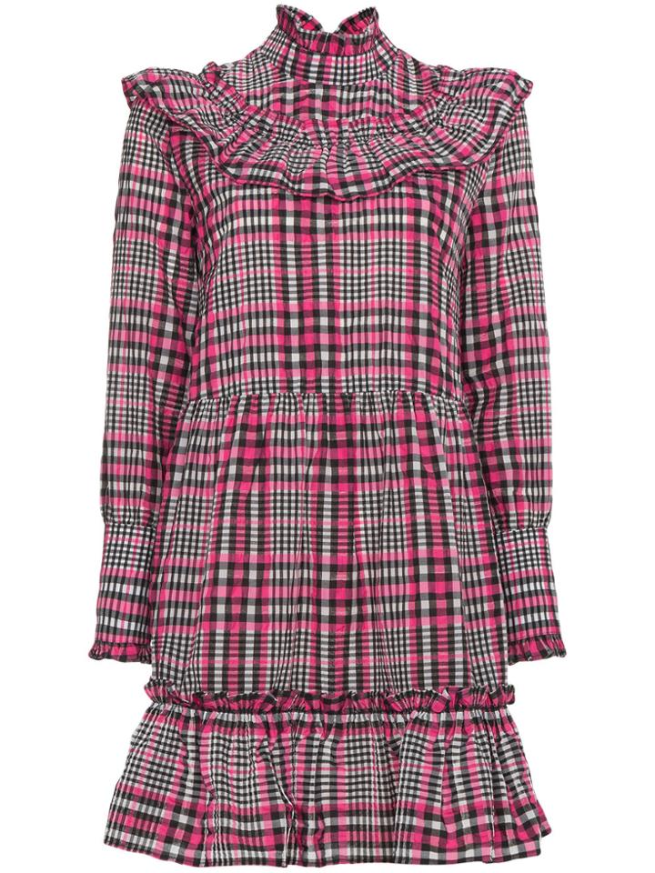 Ganni Charron Checked Dress - Pink & Purple