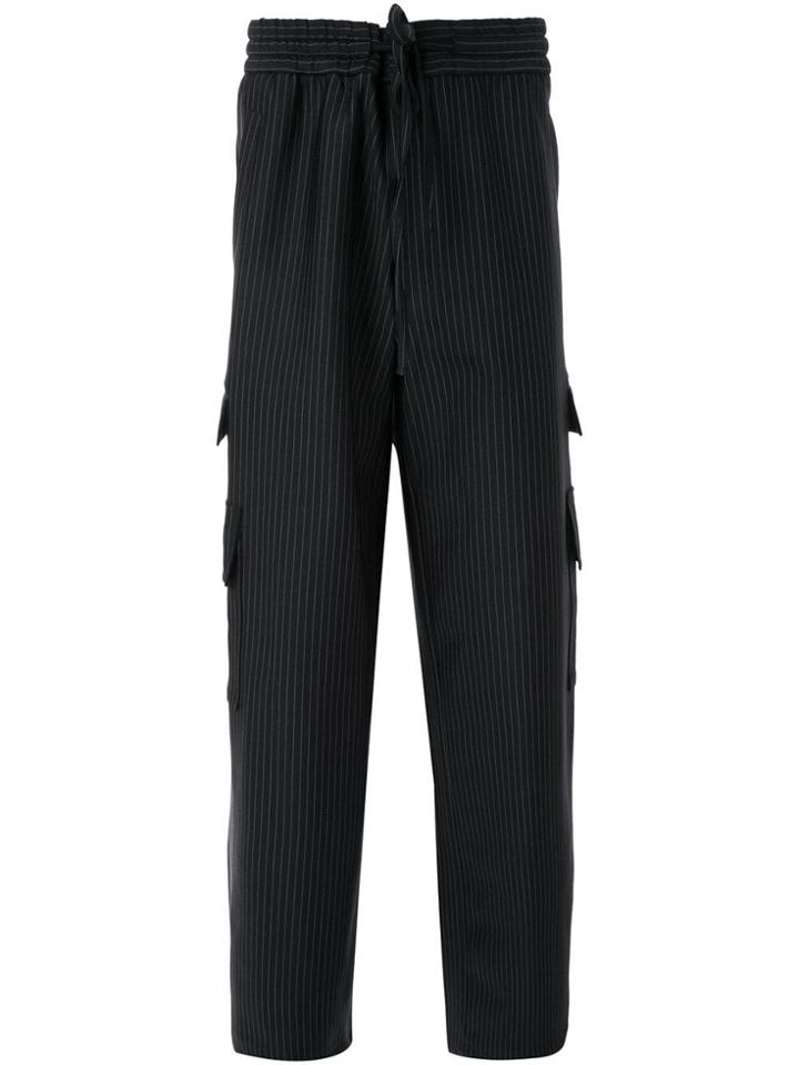 Consistence Striped Cargo Trousers - Black