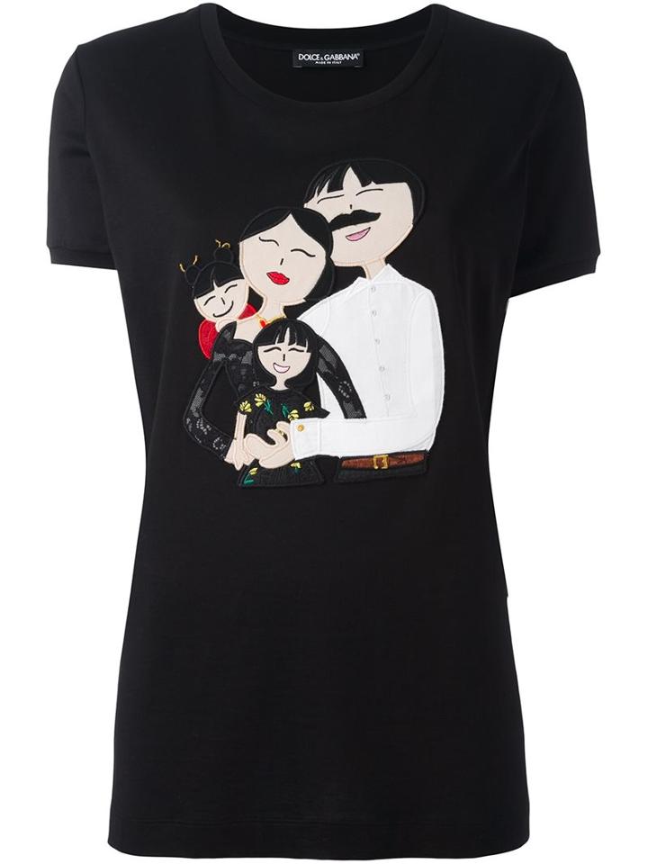 Dolce & Gabbana Family Patch T-shirt, Women's, Size: 42, Black, Cotton/spandex/elastane