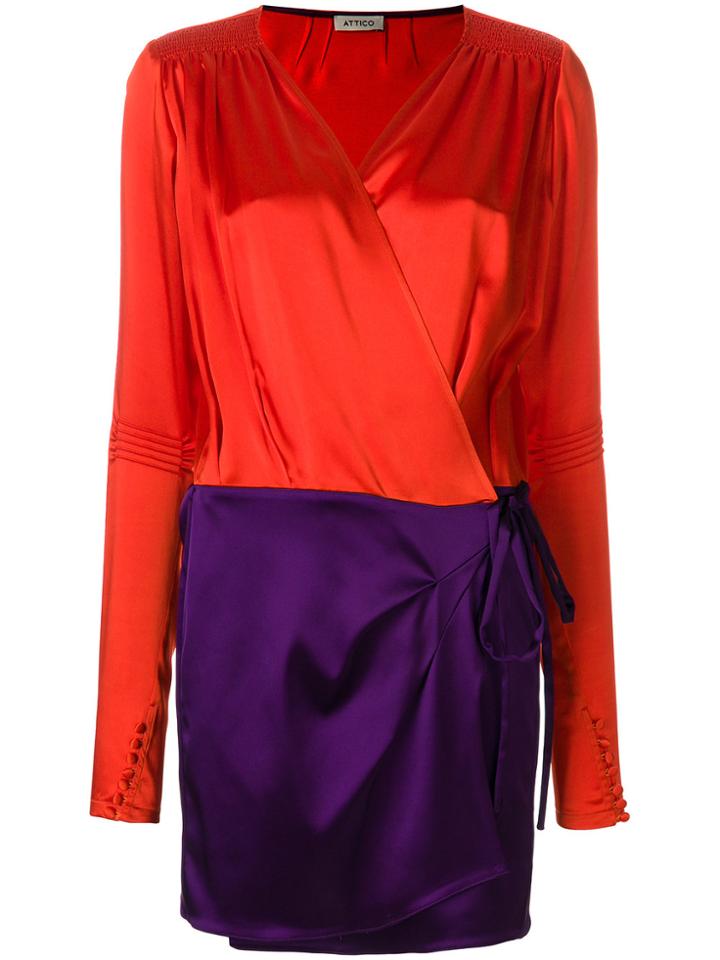 Attico Panelled Mini Wrap Dress - Yellow & Orange