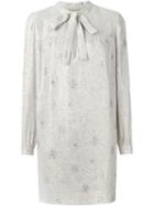 Saint Laurent Embroidered Shift Dress, Women's, Size: 38, Grey, Silk/metallic Fibre