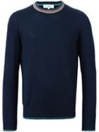 Salvatore Ferragamo Contrast Crew Neck Jumper, Men's, Size: Medium, Blue, Virgin Wool
