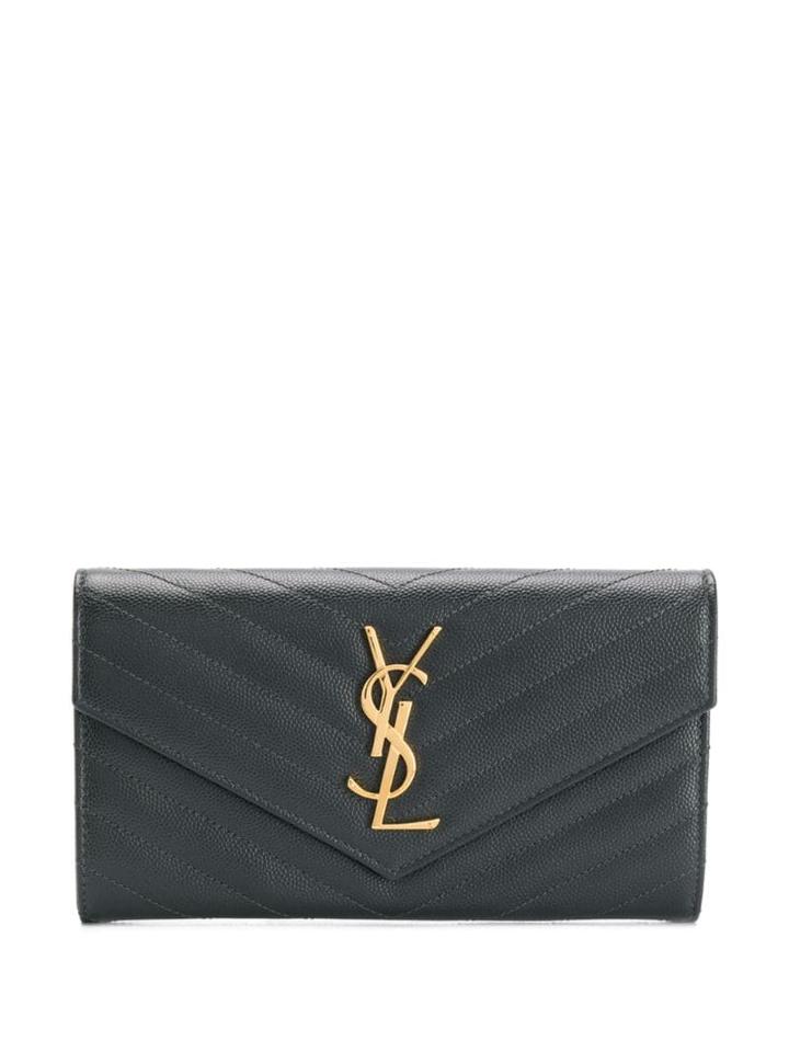 Saint Laurent Logo Appliqué Quilted Wallet - Black