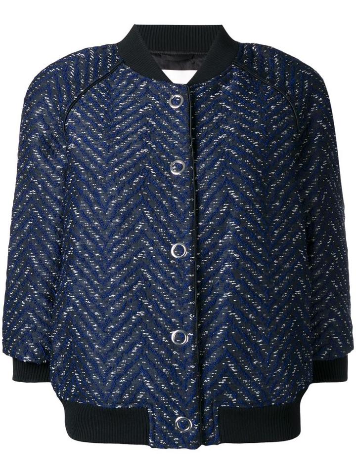3.1 Phillip Lim Three-quarter Sleeve Bomber Jacket, Women's, Size: 2, Blue, Polyester/cork/viscose
