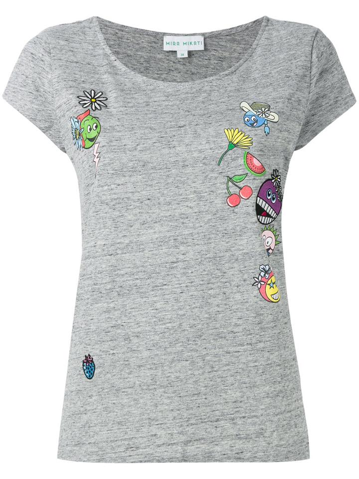Mira Mikati - Embroidered T-shirt - Women - Cotton - 36, Women's, Grey, Cotton
