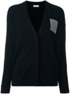 Brunello Cucinelli Contrast Pocket Cardigan, Women's, Size: Large, Black, Silk/cashmere/virgin Wool