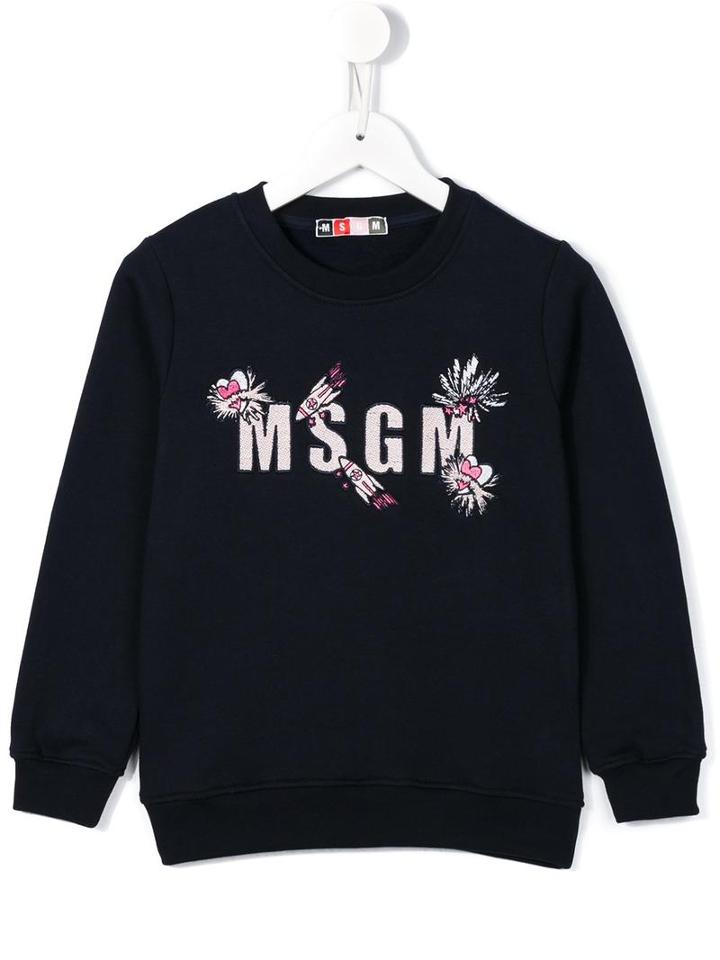 Msgm Kids Logo Patch Sweatshirt, Girl's, Size: 8 Yrs, Blue