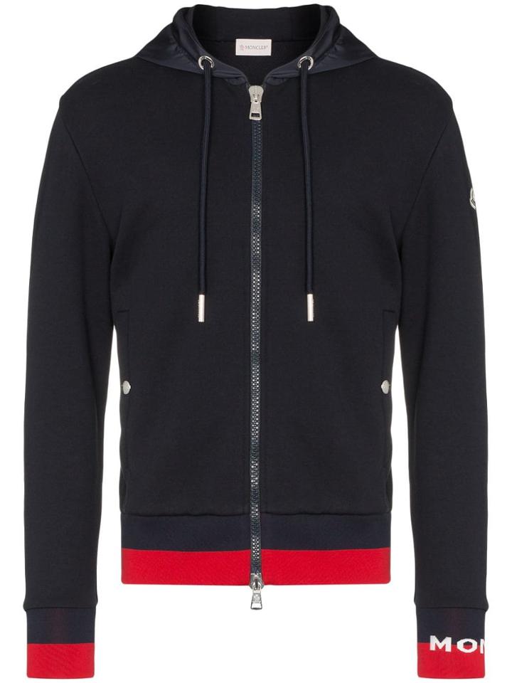 Moncler Logo Cuff Cotton Hoodie - Blue