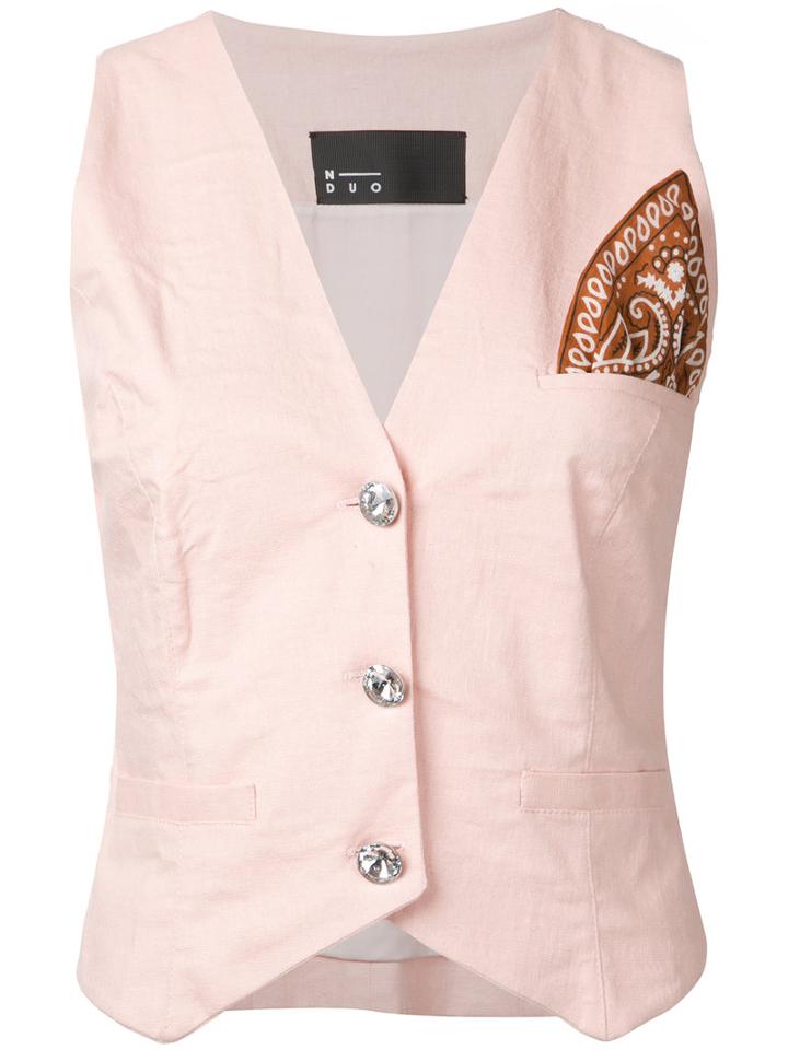 N Duo - Patch Waistcoat - Women - Linen/flax - 36, Pink/purple, Linen/flax