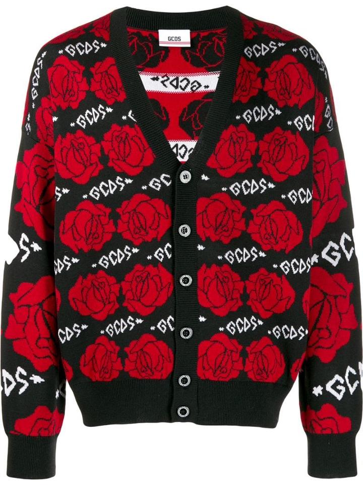 Gcds Floral Print Cardigan - Black