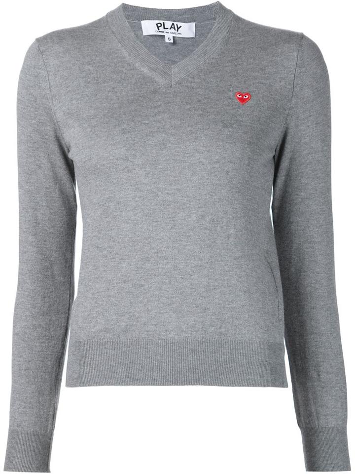 Comme Des Garçons Play Mini Heart V-neck Jumper, Women's, Size: Small, Grey, Cotton