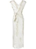 Alessandra Rich Padded Shoulder Lace Gown, Women's, Size: 42, White, Rayon/metallic Fibre/polyamide/silk