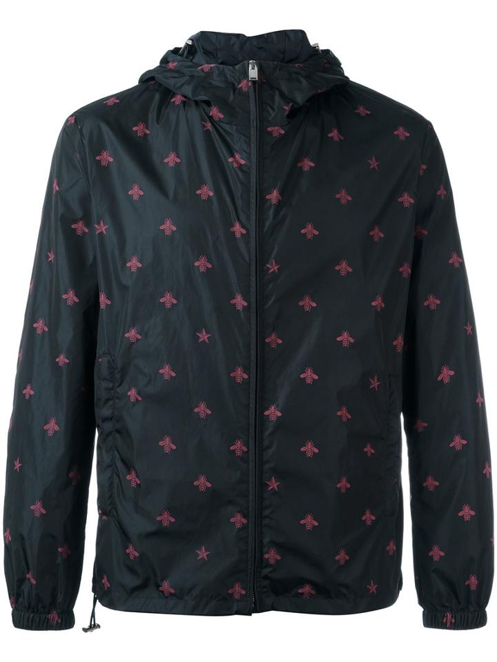 Gucci Bee And Star Print Jacket, Men's, Size: 50, Blue, Polyamide/polyester