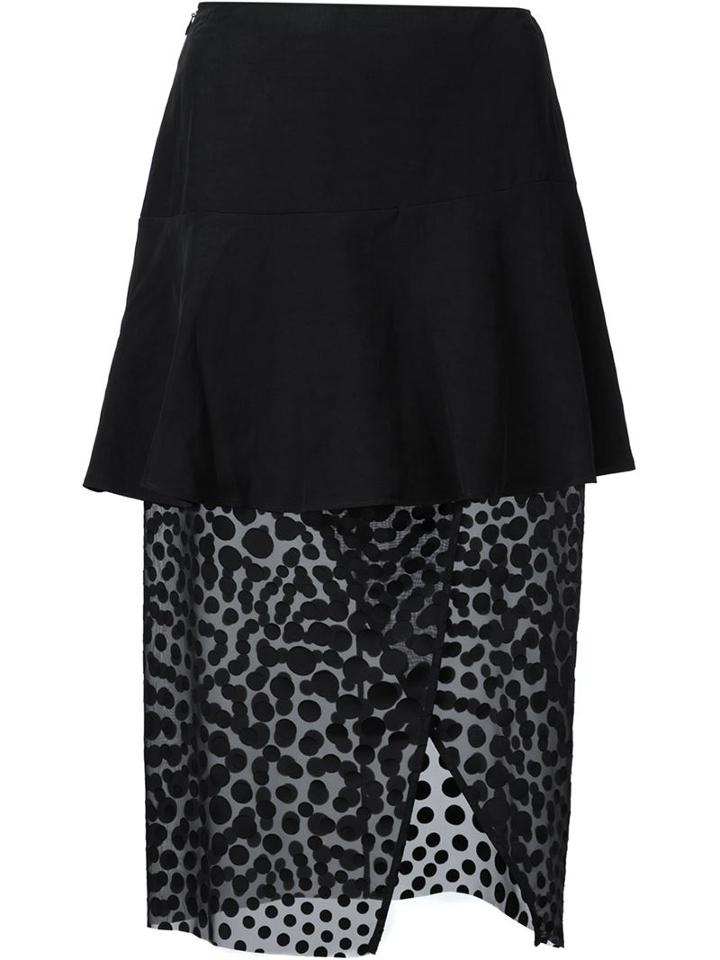 Cédric Charlier Lace Inset Pencil Skirt, Women's, Size: 40, Black, Polyester/rayon