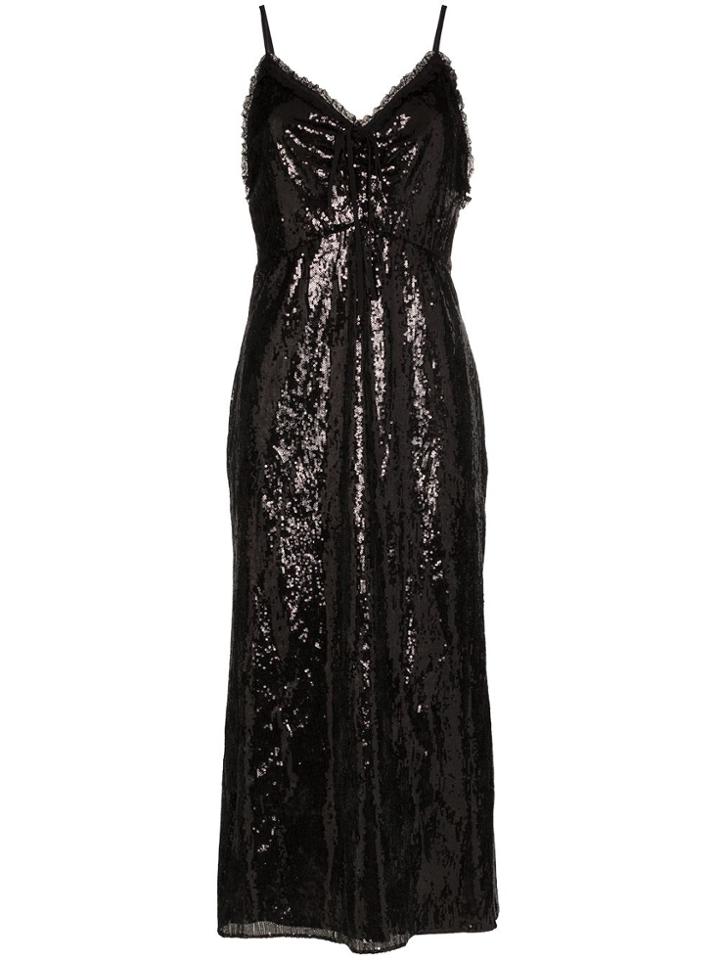 Miu Miu Miu Sqn Drs Vn Strpy Lce Trim Midi - Black