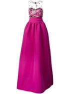 Marchesa Notte Embroidered Top Gown, Women's, Size: 14, Pink/purple, Polyester